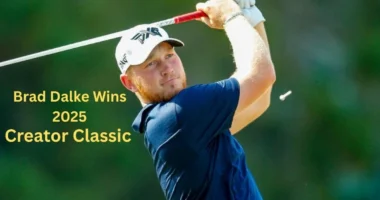 "Golfer swinging club after a shot on the course with text announcing Brad Dalke as the 2025 Creator Classic winner."