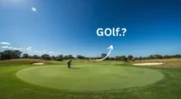 Golfer preparing to tee off on a scenic green golf course with a clear blue sky.