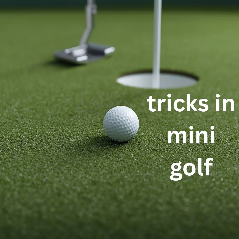 A close-up of a mini golf ball approaching the hole, symbolizing precision, focus, and winning tricks in mini golf.