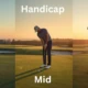 Three golfers on a lush golf course representing low, mid, and high handicaps, showing differences in skill and style.